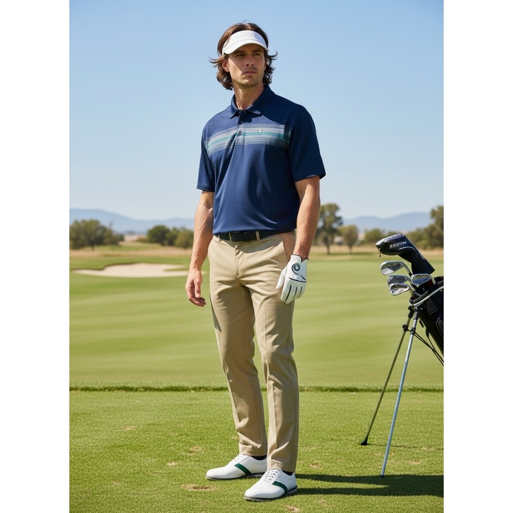 Jack Nicklaus Polo Shirt Mens XL Navy Blue Striped Golf Performance Short Sleeve